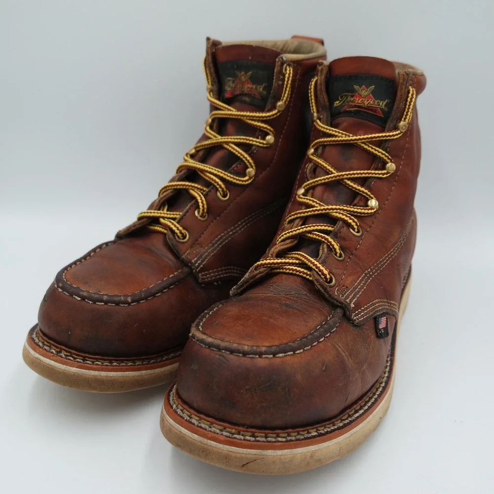 Thorogood Mens American Heritage 6in Moc Toe Work Boots Tobacco Leather USA Sz 9